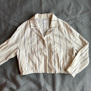 OAK + FORT cropped linen-cotton blend pinstripe blazer jacket shirt